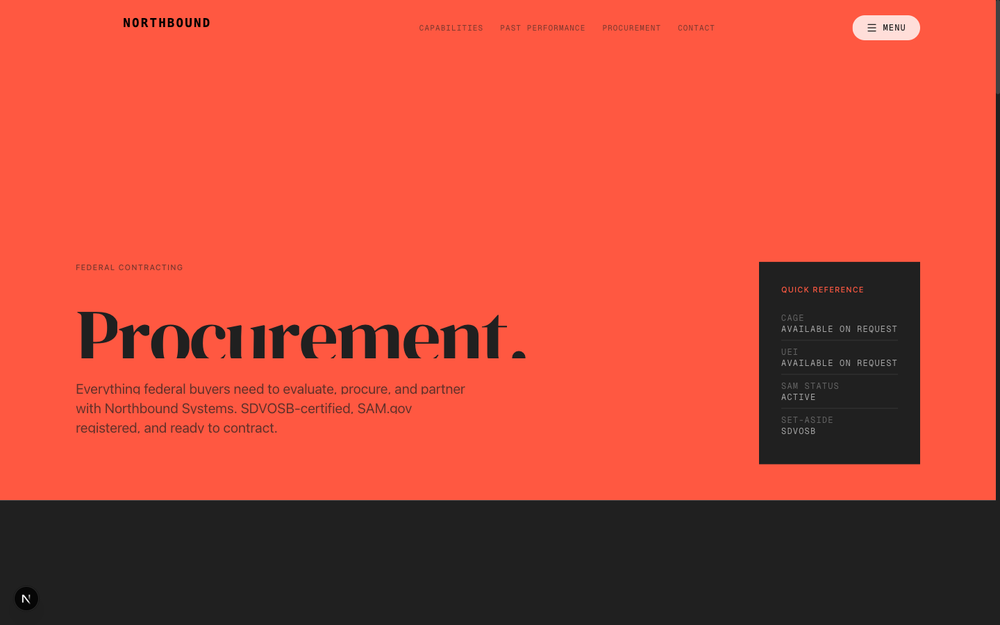 Procurement page in the same system, showing dense contracting information in mono type