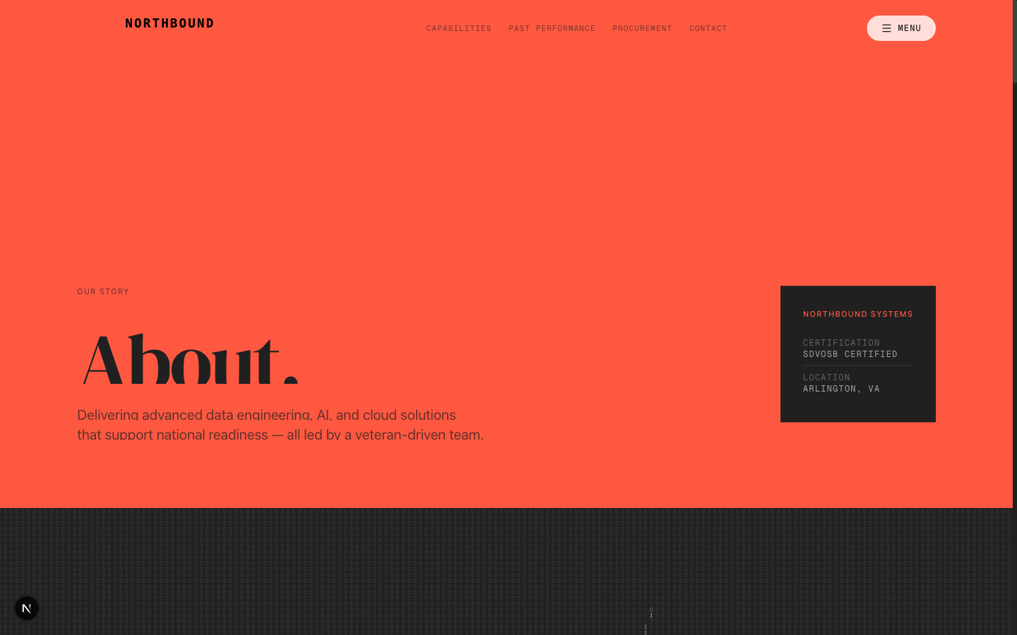 About page with founder profile and large editorial type