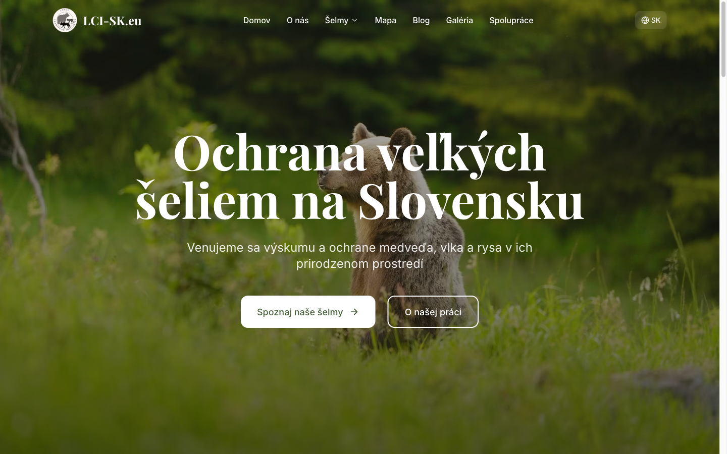 Brown bear photograph with a large serif Slovak headline over it