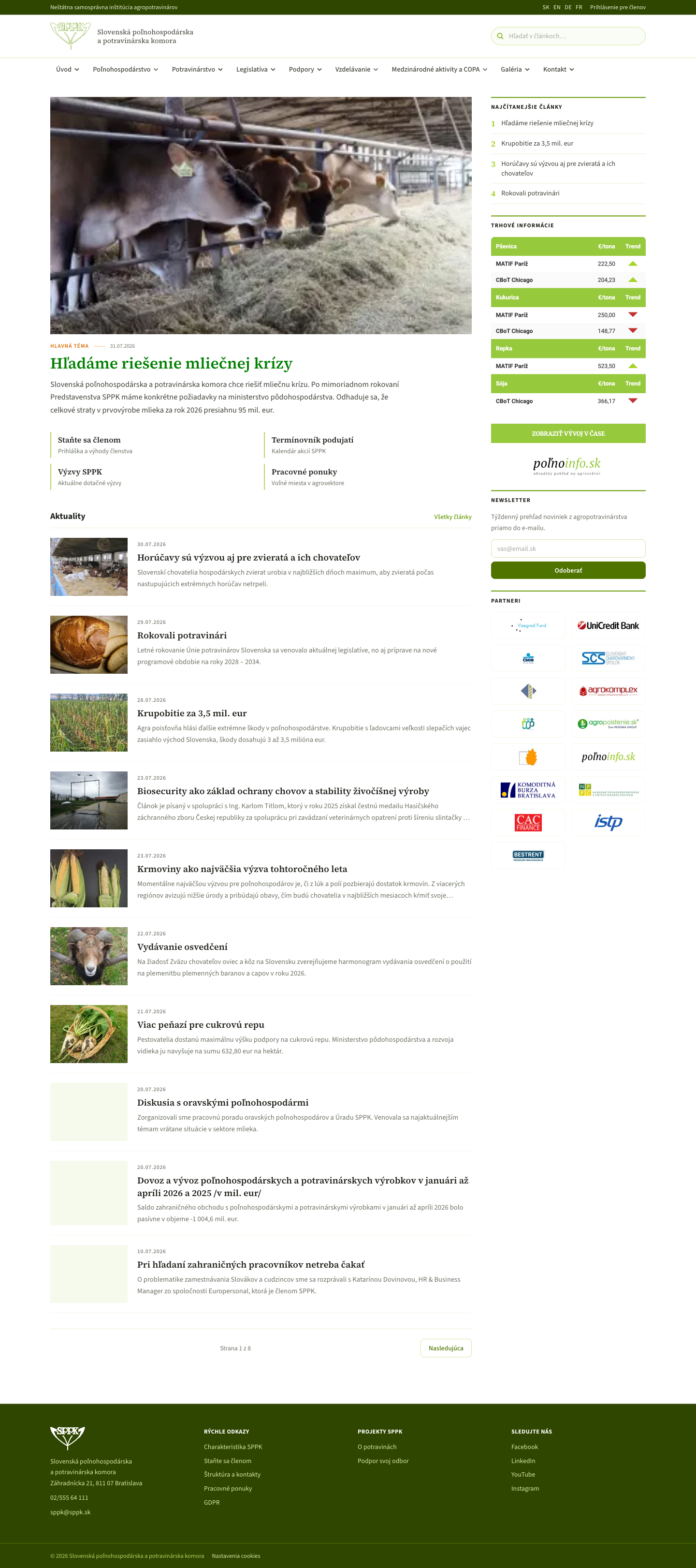 Full homepage scroll showing sections, article grid and partner logos