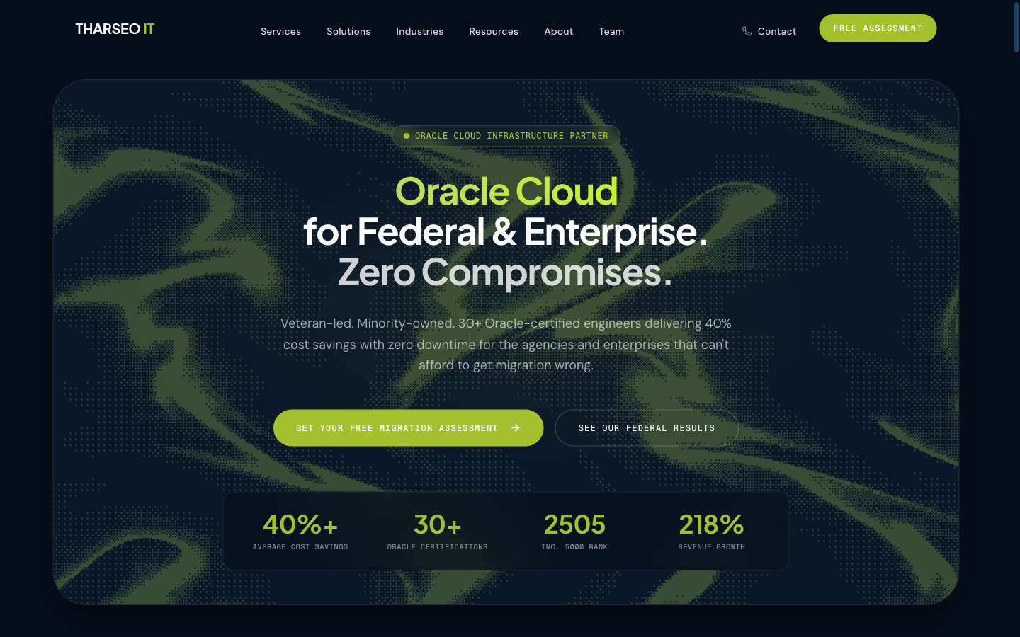 Electric lime headline on deep navy with a dithered organic texture